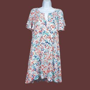 Anthropologie Womens Maeve Flutter Sleeve Watercolor Spot Print Dress Size S
